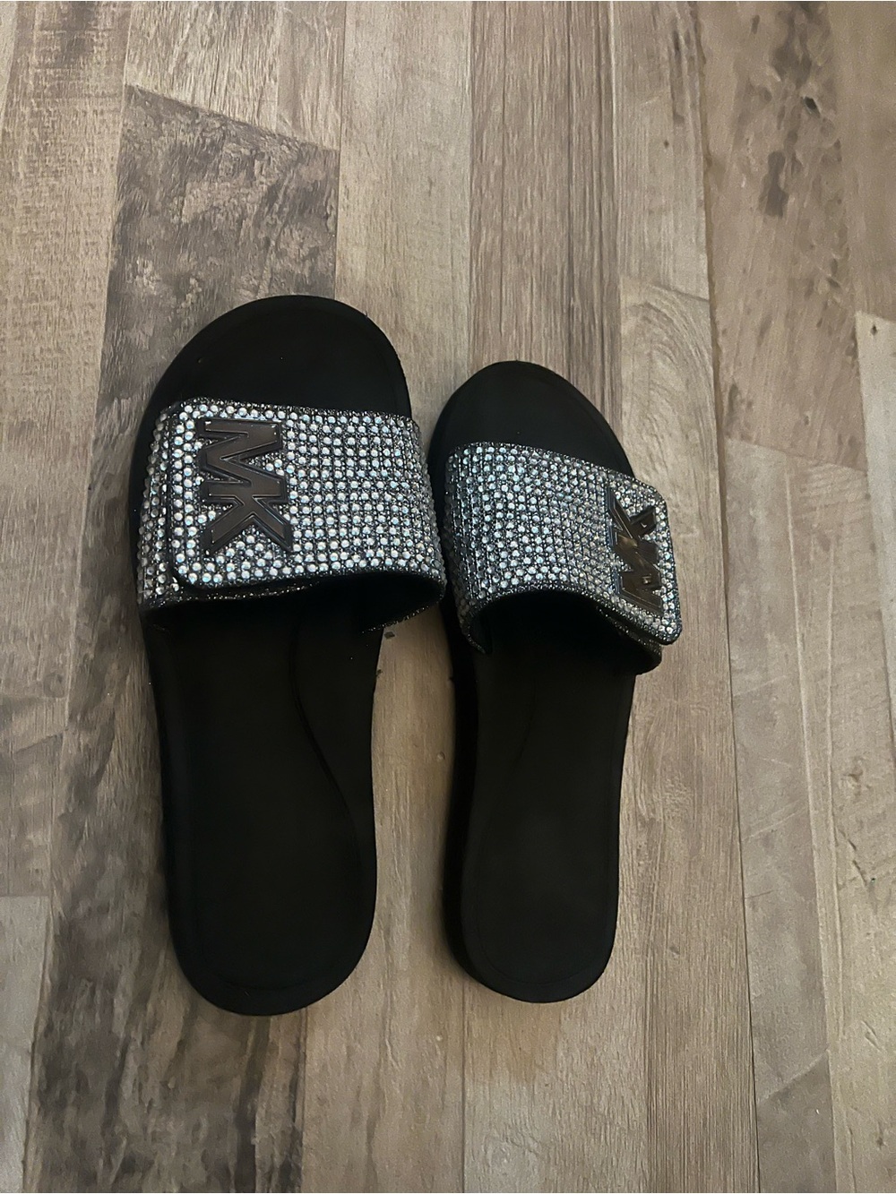 Michael Kors Black Slides with Crystal-Embellished Straps